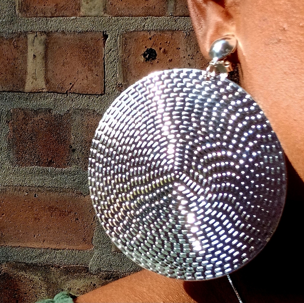 Large Silver Statement Earrings Clip On